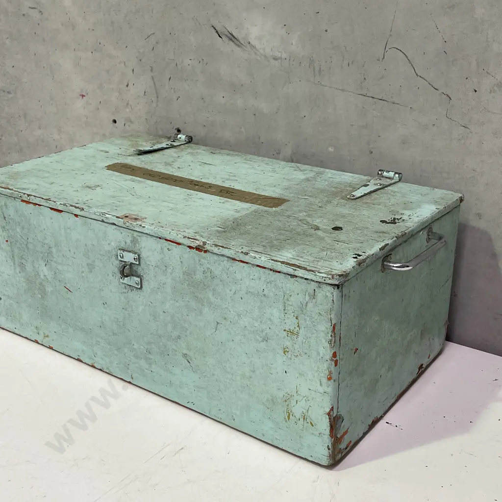 Green Painted Wooden Box with assorted tools Image 1++