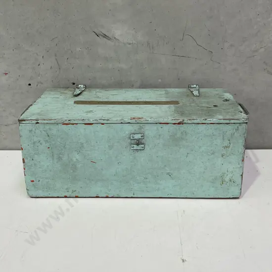 Green Painted Wooden Box with assorted tools
