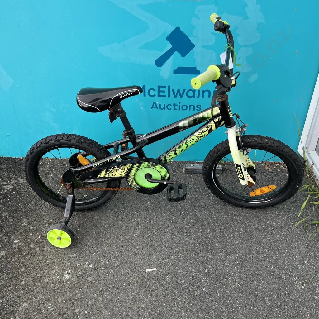 Childs Zinc Backbone Scooter with Burst BMX Bike with training wheels Image 1++