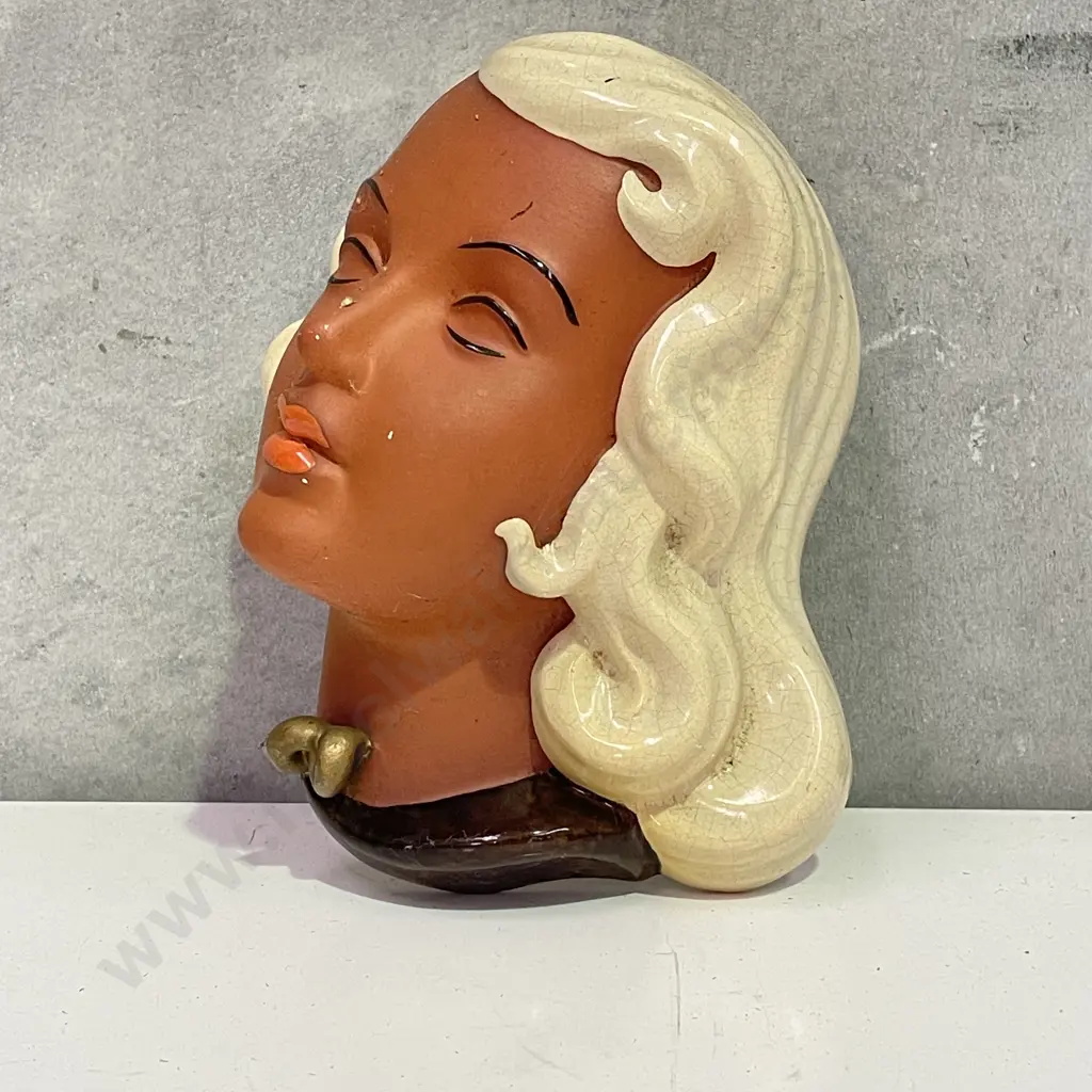 Mid Century Handpainted Art Pottery Wall Hung Face H20  Image 1++