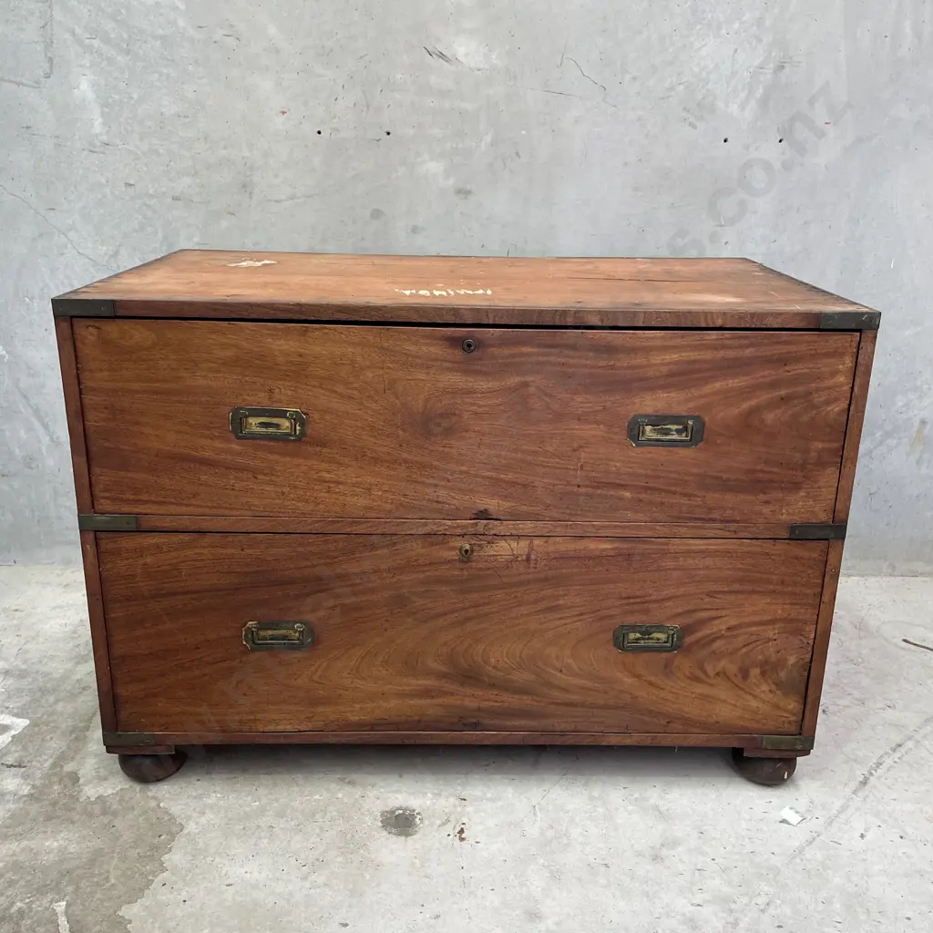 Magnificent English 19th Century Campaign 7 Drawer Chest with Drop Front Desk. H1.48m W1.07m D60cm Image 1++