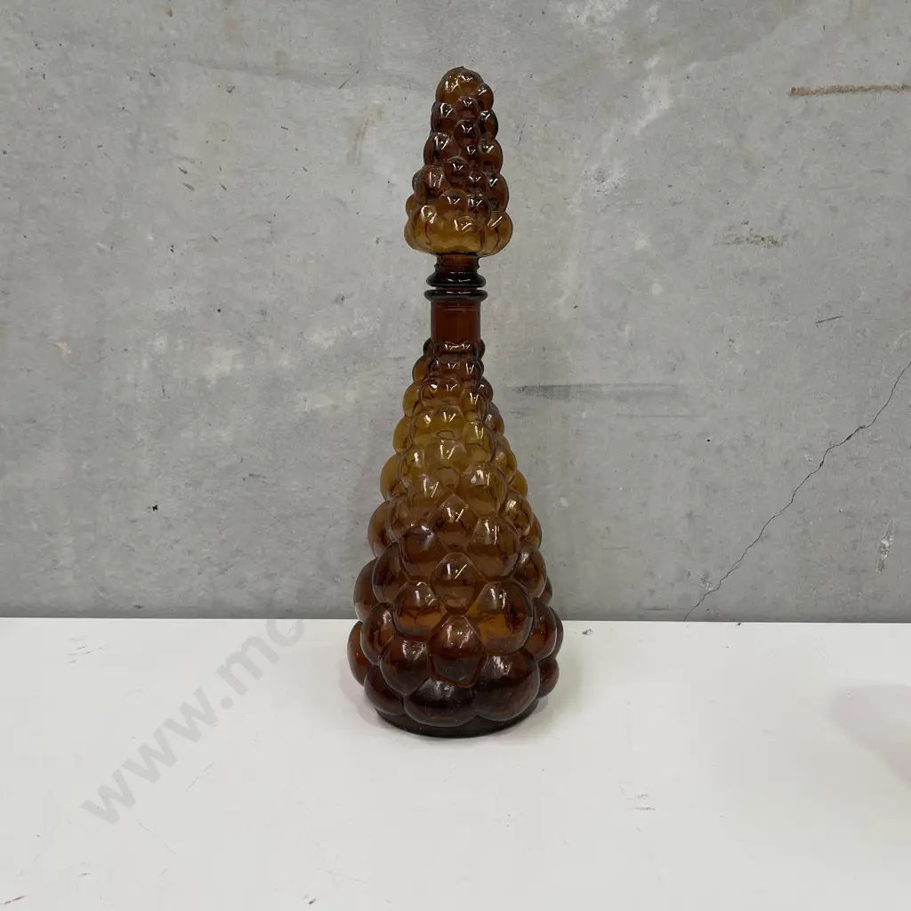 Vintage Mid Century Amber Bubble Glass Genie Bottle. H39cm Image 1++