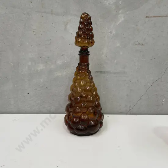 Vintage Mid Century Amber Bubble Glass Genie Bottle. H39cm
