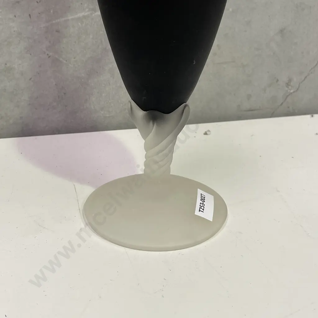 Elegant Tall Art Glass Ewer with deep purple body and frosted glass handle, finial and base. H40cm Image 1++