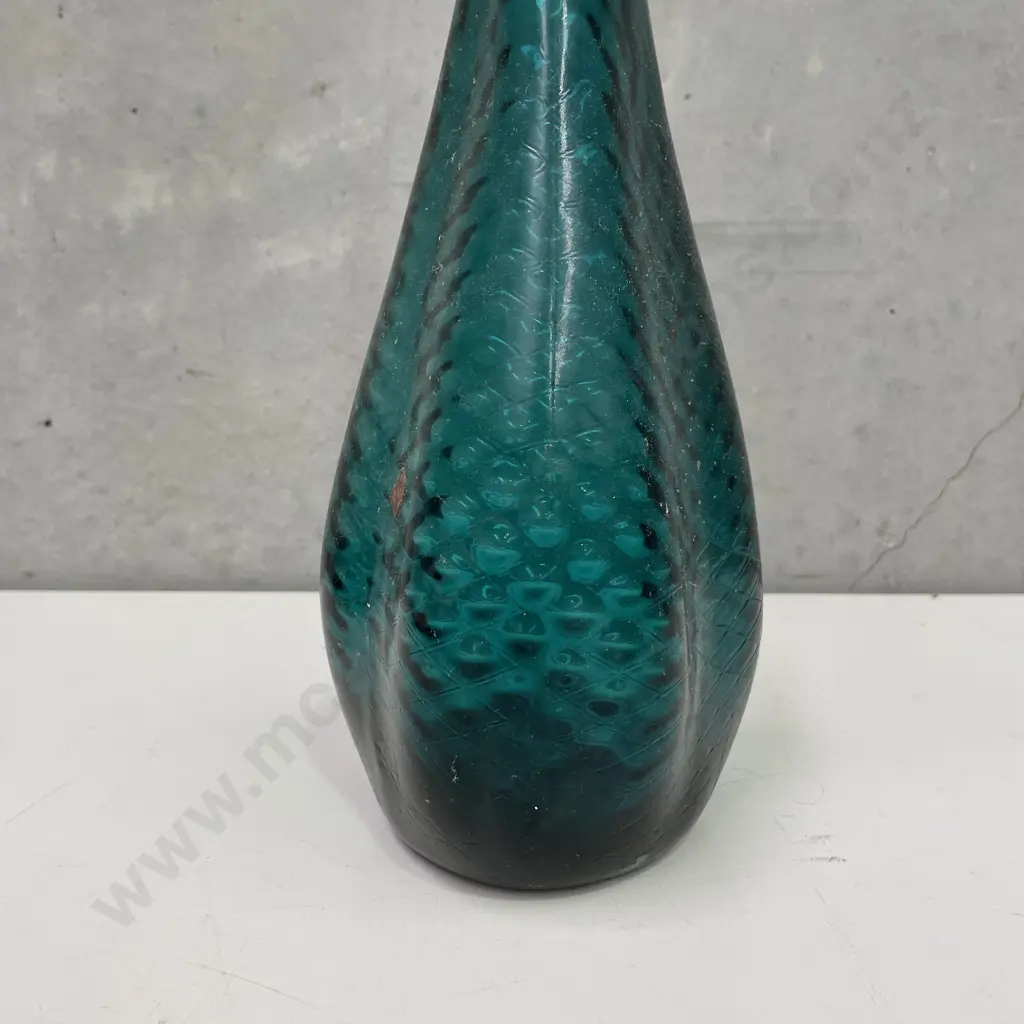 Vintage Italian Empoli? Teal Glass Genie Bottle (different Stopper). Original Label Image 1++