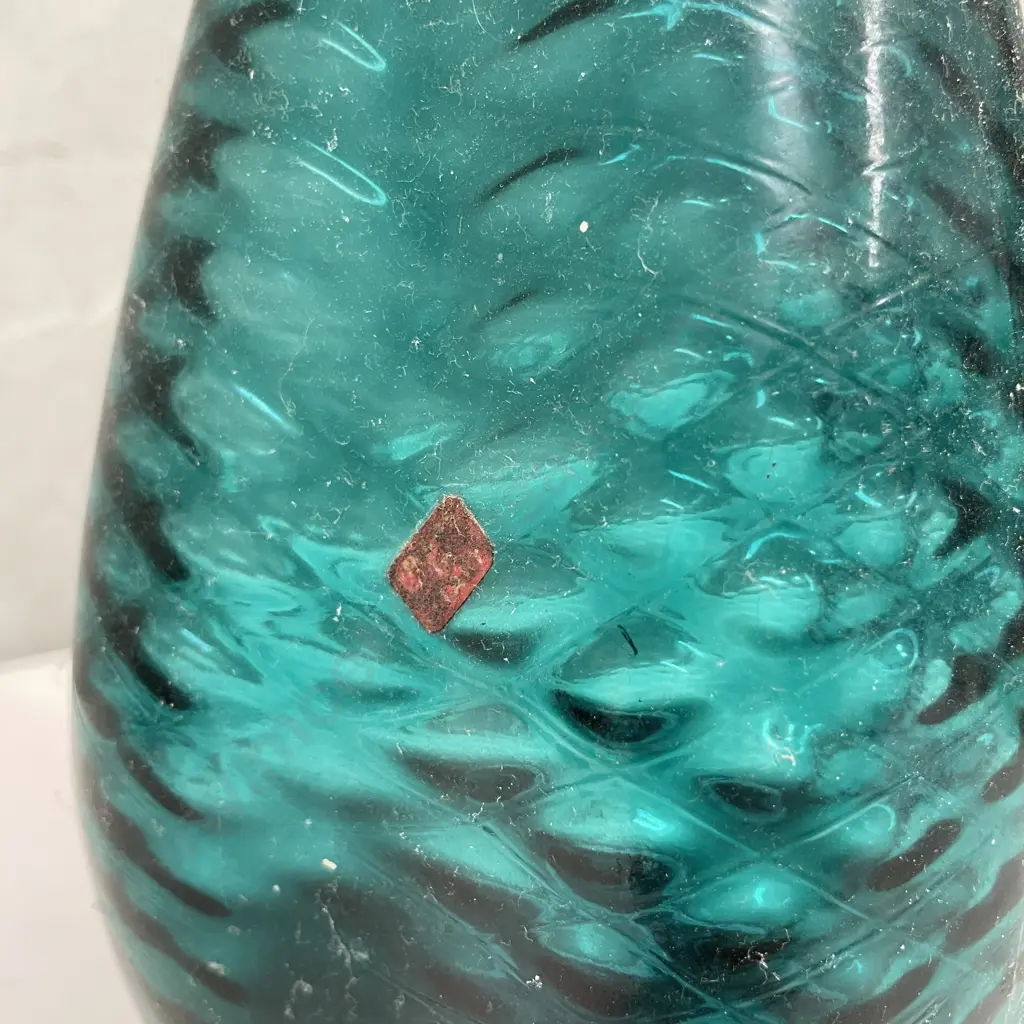 Vintage Italian Empoli? Teal Glass Genie Bottle (different Stopper). Original Label Image 1++