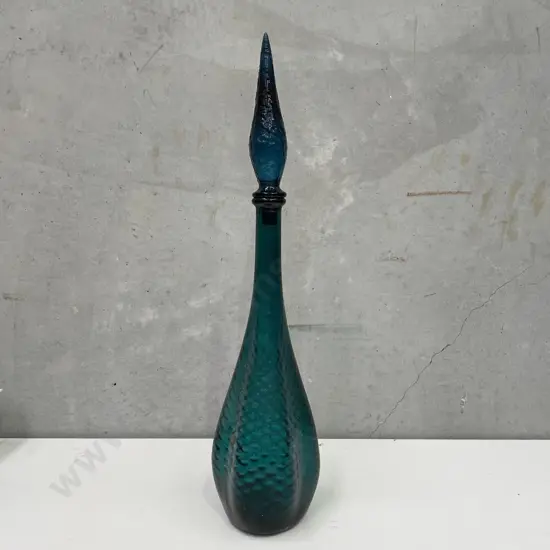 Vintage Italian Empoli? Teal Glass Genie Bottle (different Stopper). Original Label