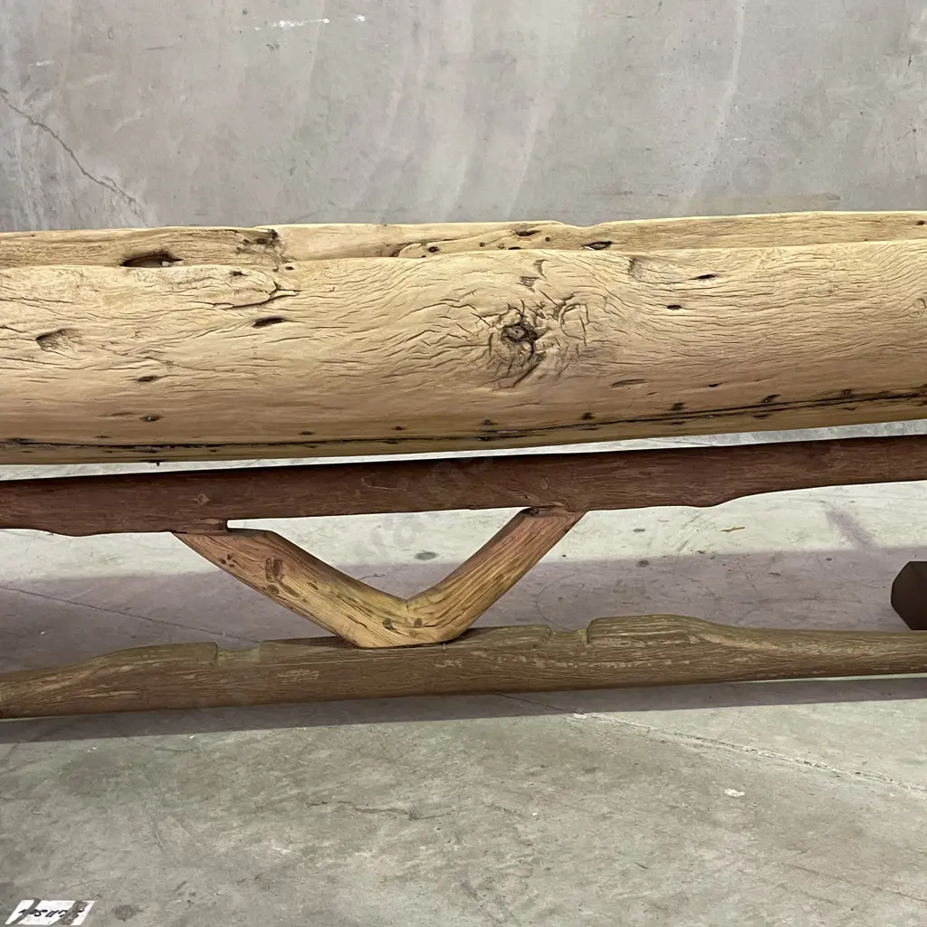 Rare Teak Original Vintage Village Canoe with Paddle and Stand. L3.7m, Height on stand 69cm, Width including stand 63cm Image 1++