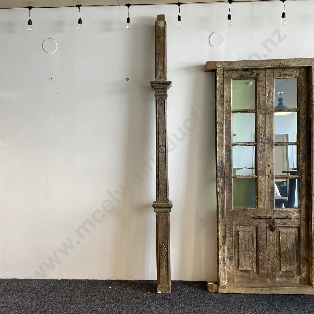 Vintage Teak Carved Column/Pillar with square inserts H2.5m Image 1++