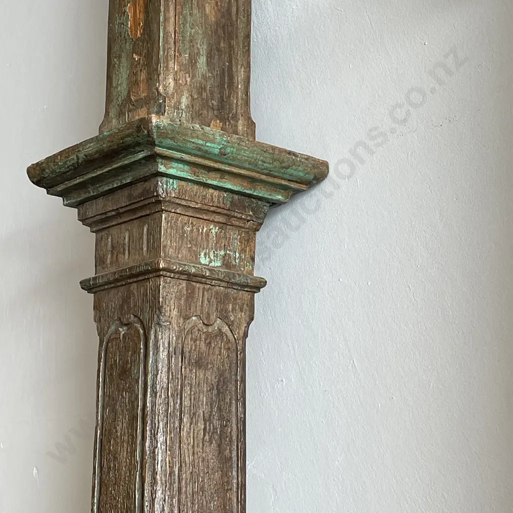 Vintage Teak Carved Column/Pillar with square inserts H2.5m Image 1++