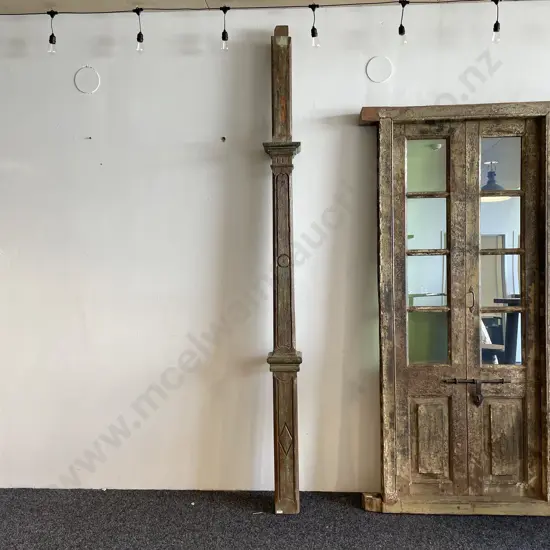 Vintage Teak Carved Column/Pillar with square inserts H2.5m