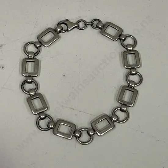Sterling Silver Rectangular and Circular Bracelet. Stamped 925