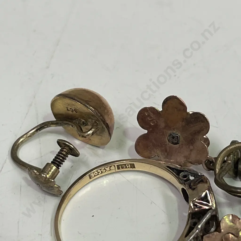 9ct Gold Dome Earrings with 9ct gold Flower Earrings and 18ct Gold Ring (no stones) Image 1++