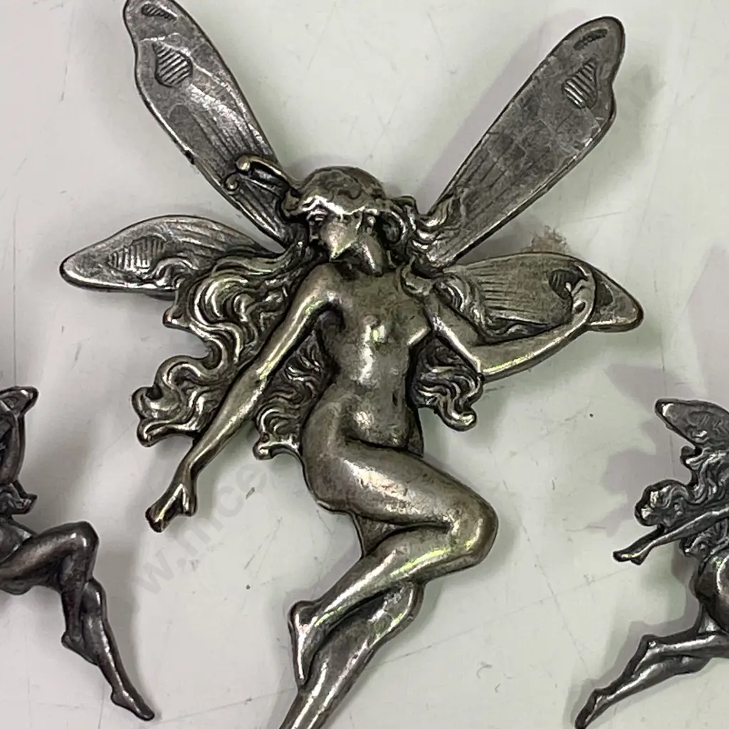 Art Nouveau Pewter? Fairy/Dragonfly Brooch and matching earrings Image 1++