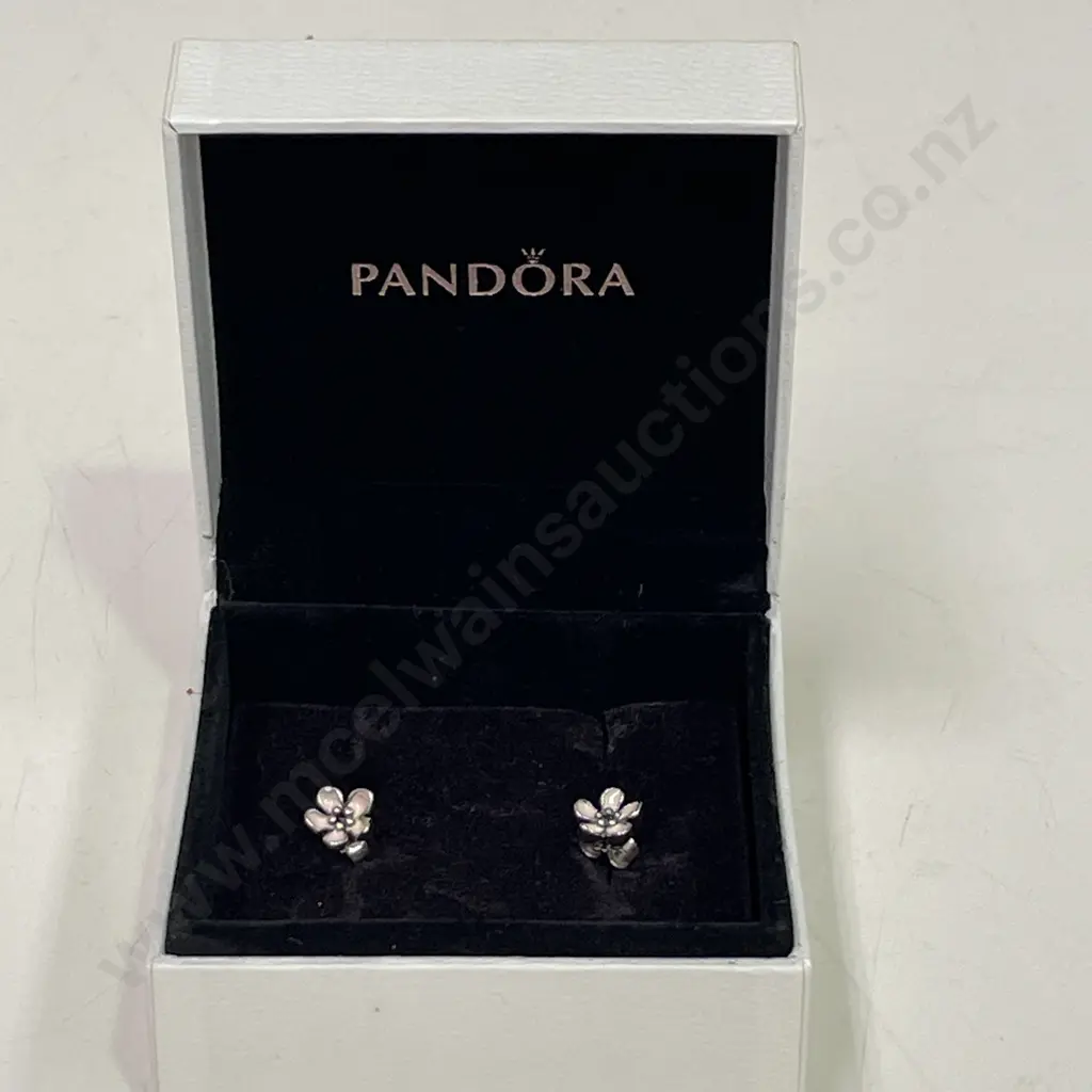 Boxed Sterling Silver (stamped 925) Pandora Earrings Image 1++