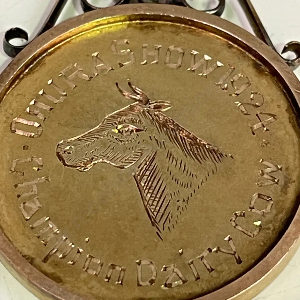 Vintage 9ct Gold Round Pendant with etched name and Dairy Cow Theme. Stamped 9ct Image 1++