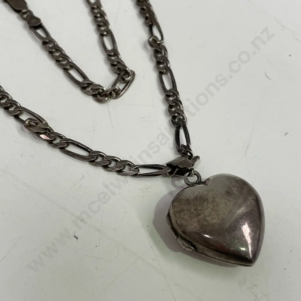 Sterling Silver (stamped 925) Heart Locket Pendant with Sterling Silver Heavy Link Chain (L60cm) Image 1++