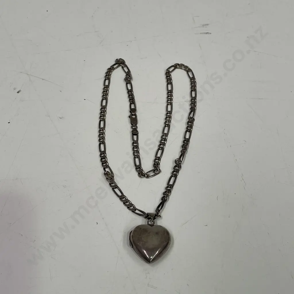Sterling Silver (stamped 925) Heart Locket Pendant with Sterling Silver Heavy Link Chain (L60cm) Image 1++