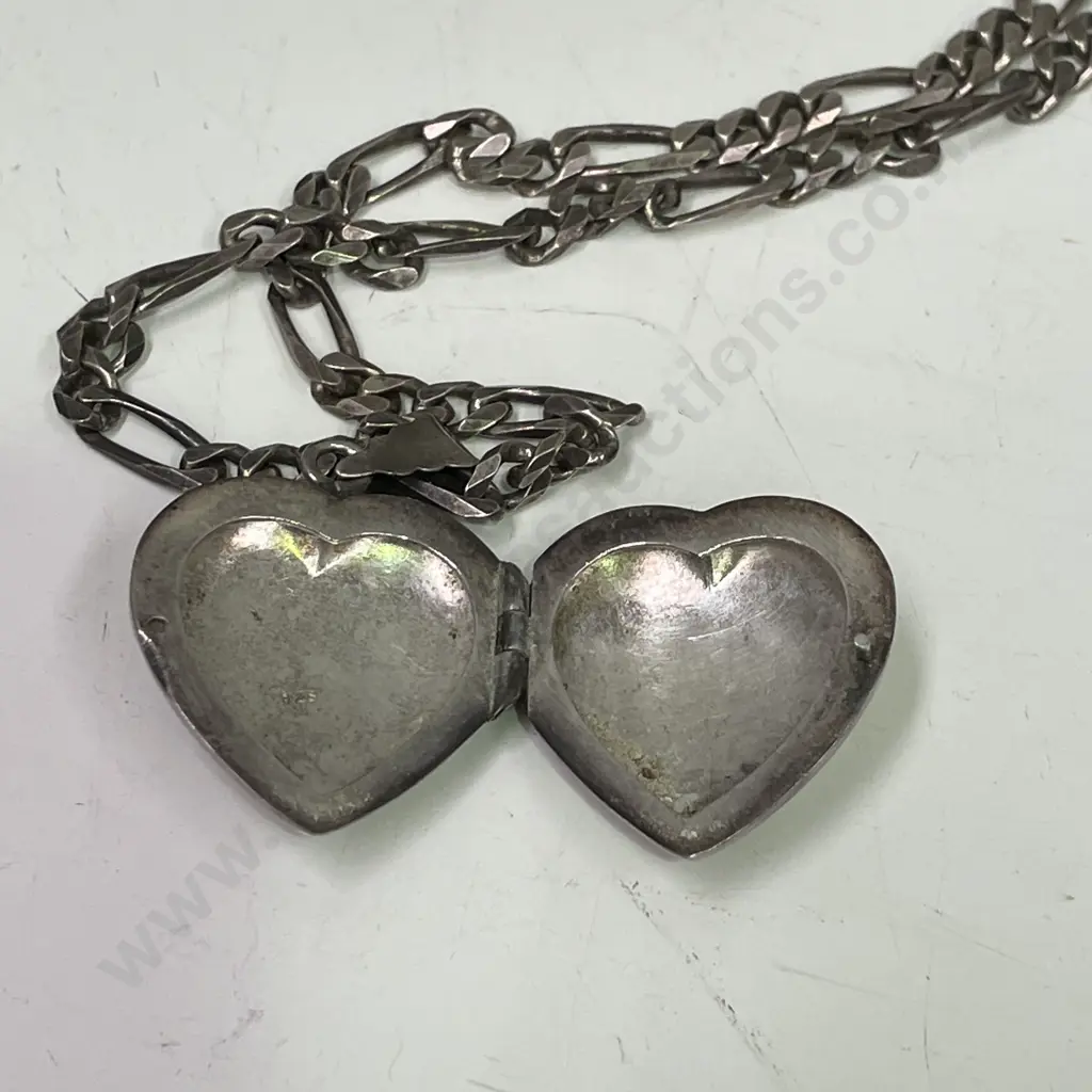 Sterling Silver (stamped 925) Heart Locket Pendant with Sterling Silver Heavy Link Chain (L60cm) Image 1++