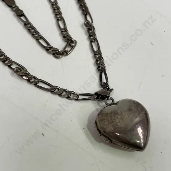 Sterling Silver (stamped 925) Heart Locket Pendant with Sterling Silver Heavy Link Chain (L60cm)