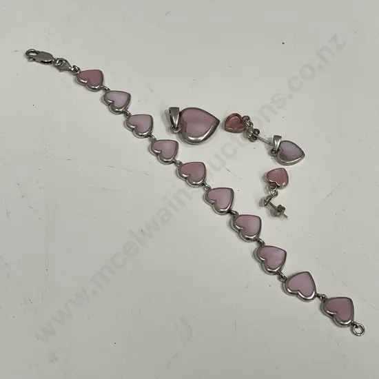 Assorted Sterling Silver mounted Pink Stone Jewellery