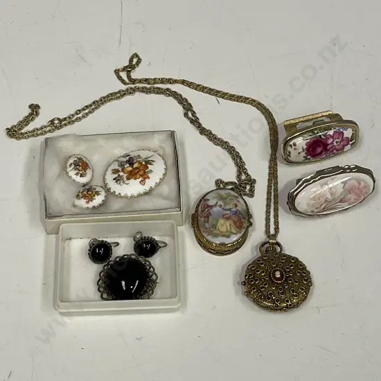Vintage Brooch and Earring Sets with Lipstick Holders and Lipstick Lockets won Chains