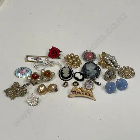 Assorted Vintage Brooches, Earrings etc