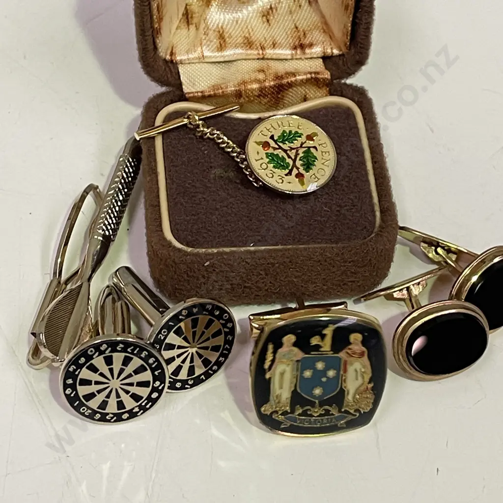 Assorted Cufflinks including 1933 3 Pence Pin Image 1++