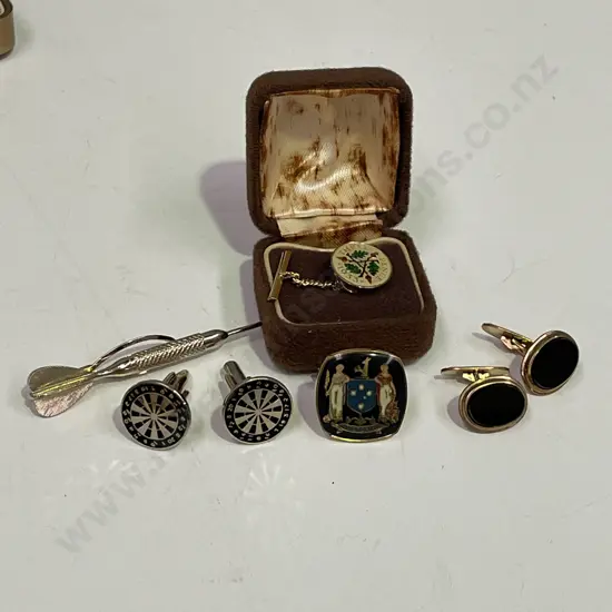 Assorted Cufflinks including 1933 3 Pence Pin