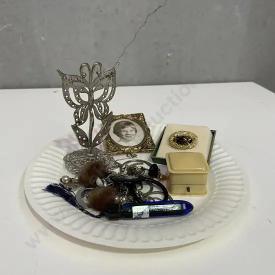 Assortment of Jewellery items including perfume tube, ring case etc