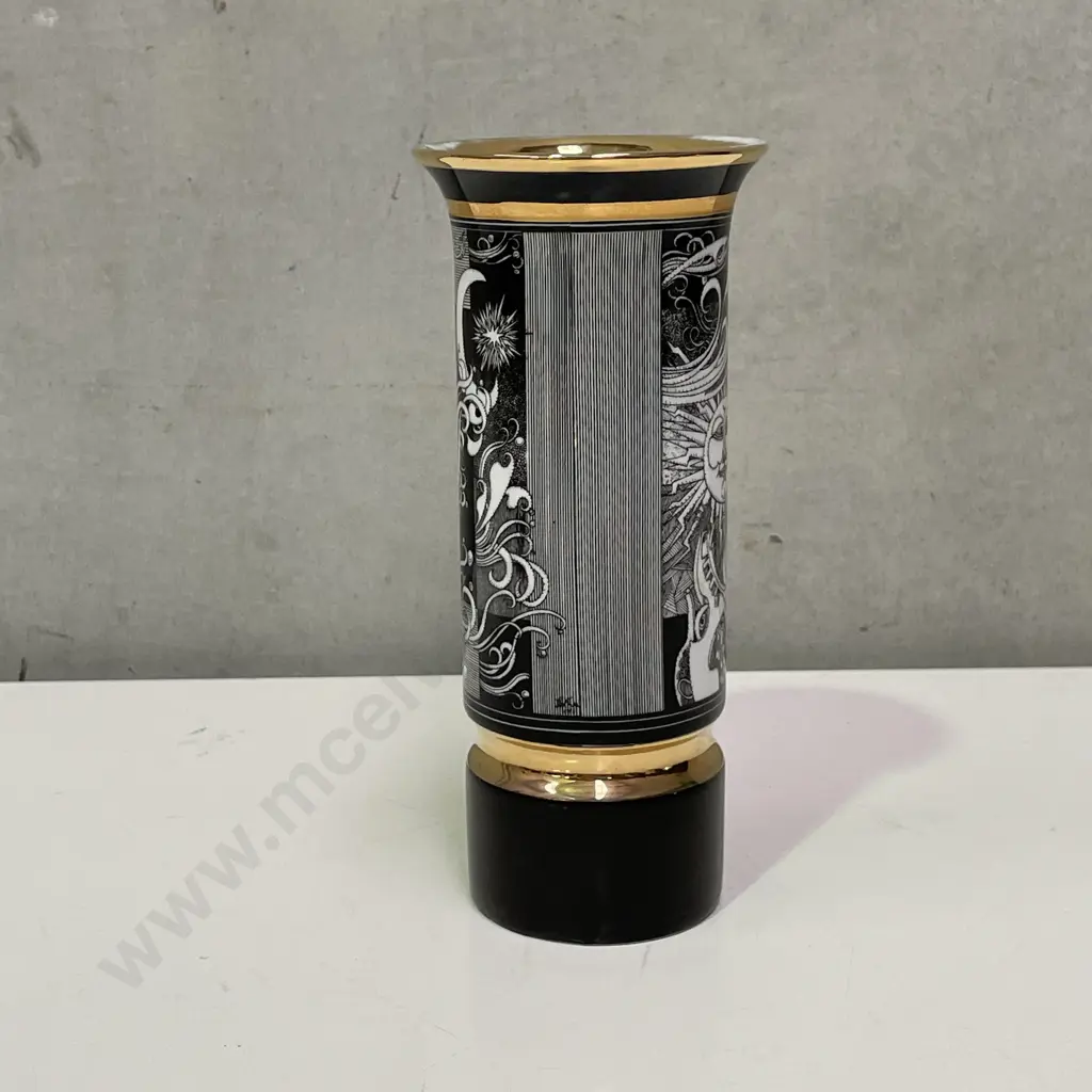 Vintage Mid Century Hollohaza Hungarian Porcelain Vase. Sun and Art Nouveau Lady design. H20cm Image 1++