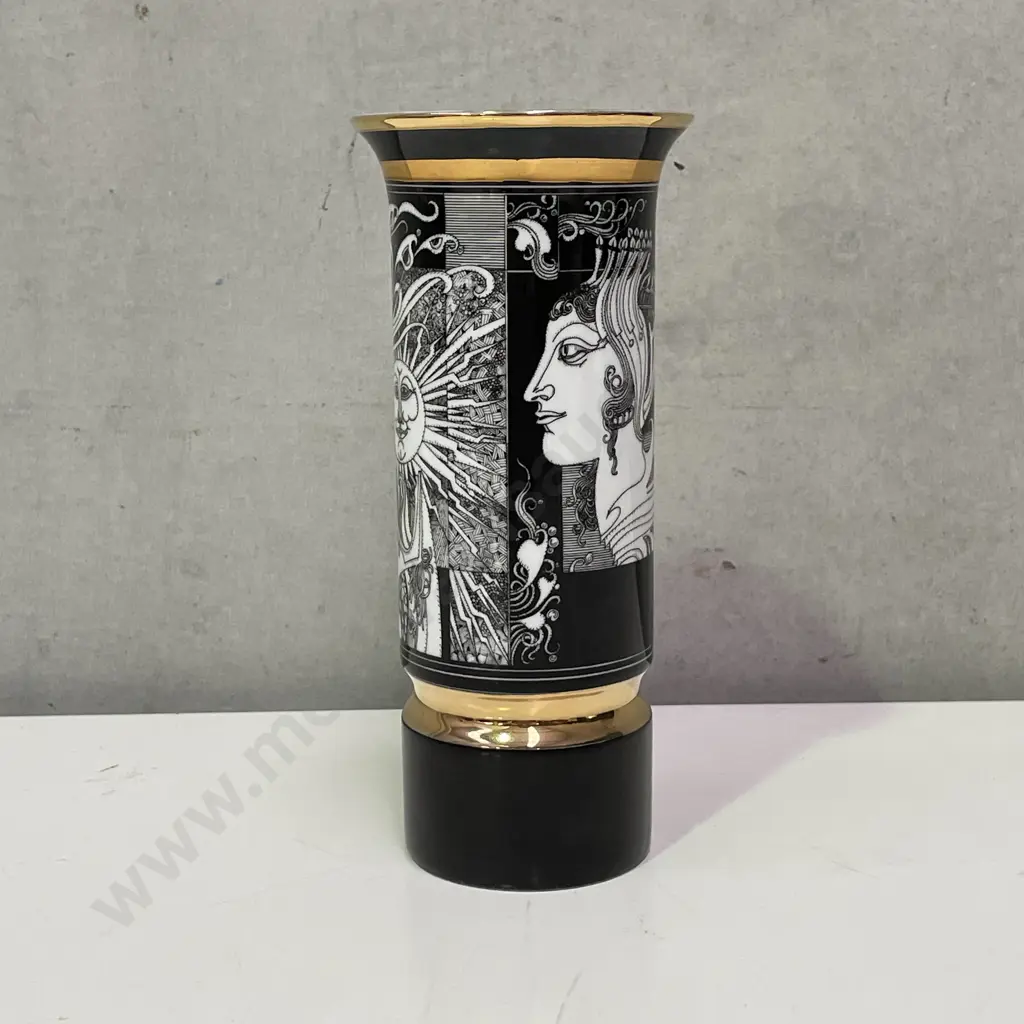 Vintage Mid Century Hollohaza Hungarian Porcelain Vase. Sun and Art Nouveau Lady design. H20cm Image 1++