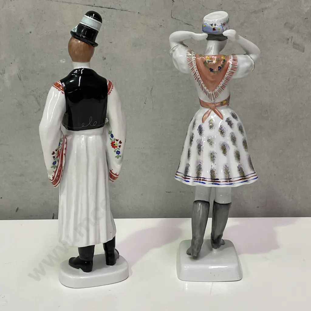 Vintage Hollohaza Hungarian Handpainted Porcelain Folk Figurines. H30cm Image 1++