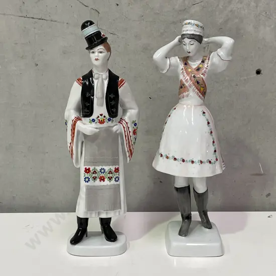 Vintage Hollohaza Hungarian Handpainted Porcelain Folk Figurines. H30cm
