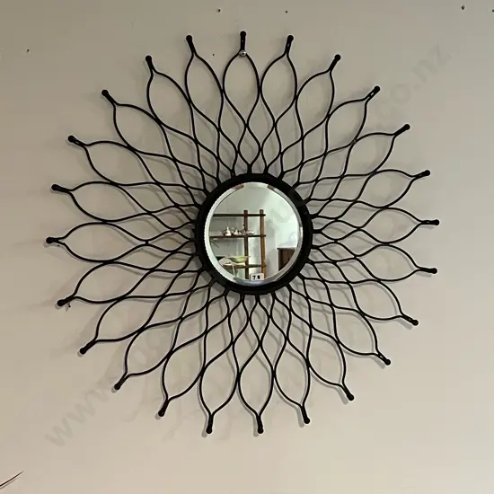 Decorative Black Metal Sunburst Bevelled Mirror