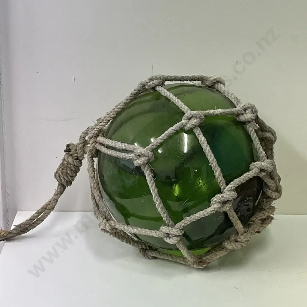 Vintage Rope Encased Green Glass Fishing Float Dia37cm Image 1++