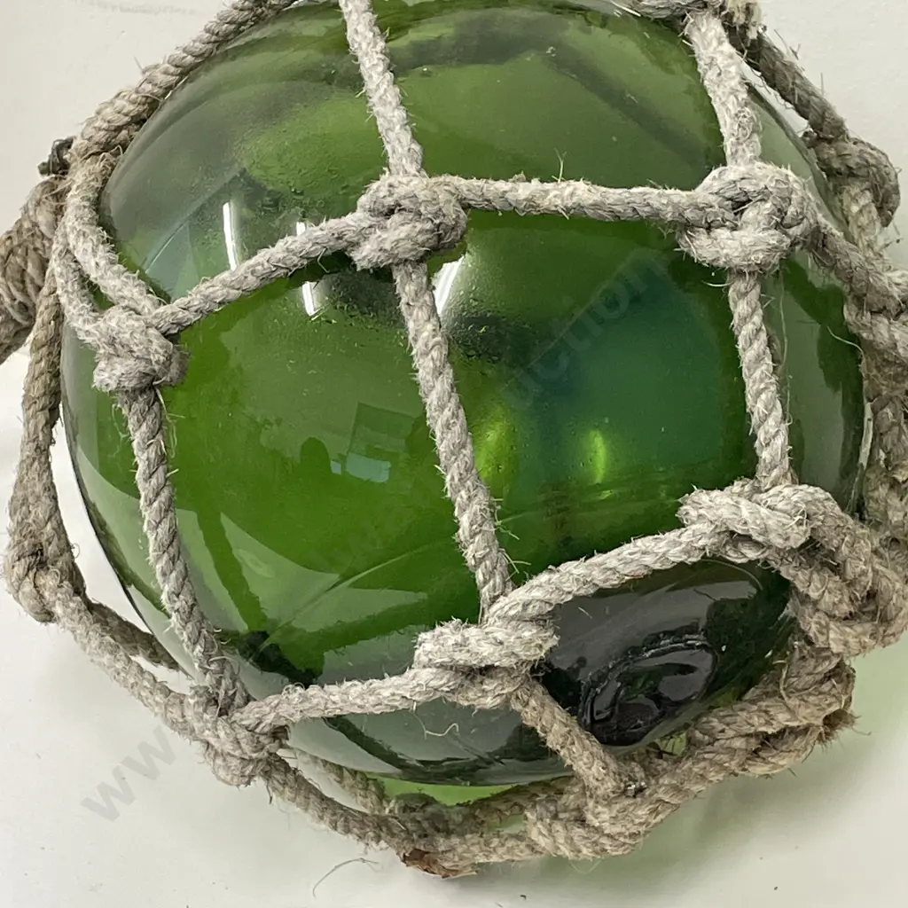 Vintage Rope Encased Green Glass Fishing Float Dia37cm Image 1++