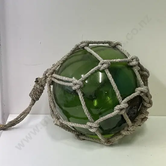 Vintage Rope Encased Green Glass Fishing Float Dia37cm