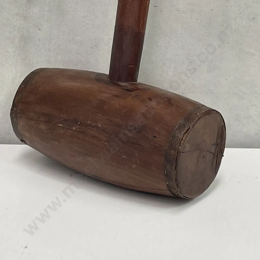 Large Vintage Wooden Mallet with Iron detail. H73cm W32cm Image 1++