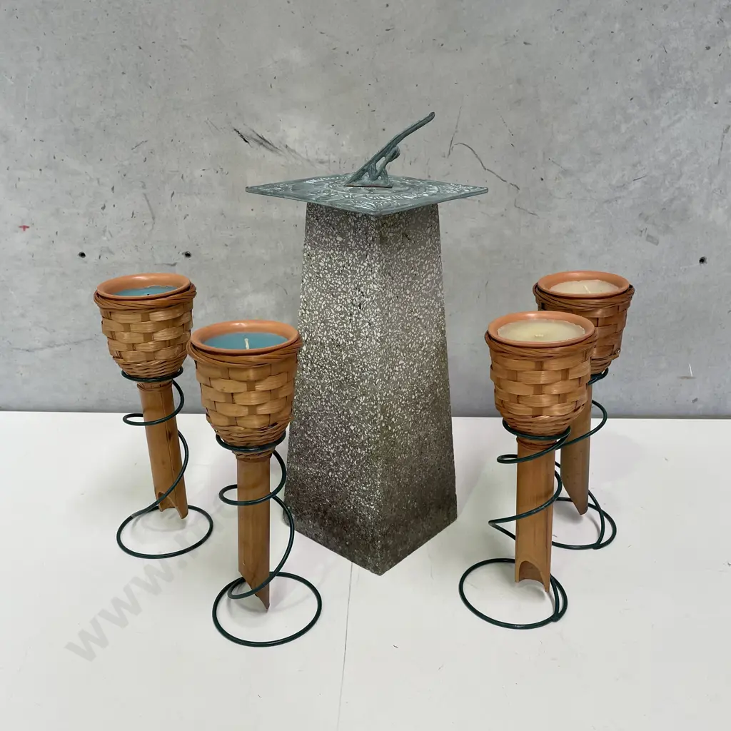 Garden Feature Sundial with Set of Outdoor Garden Candle Lights Image 1++