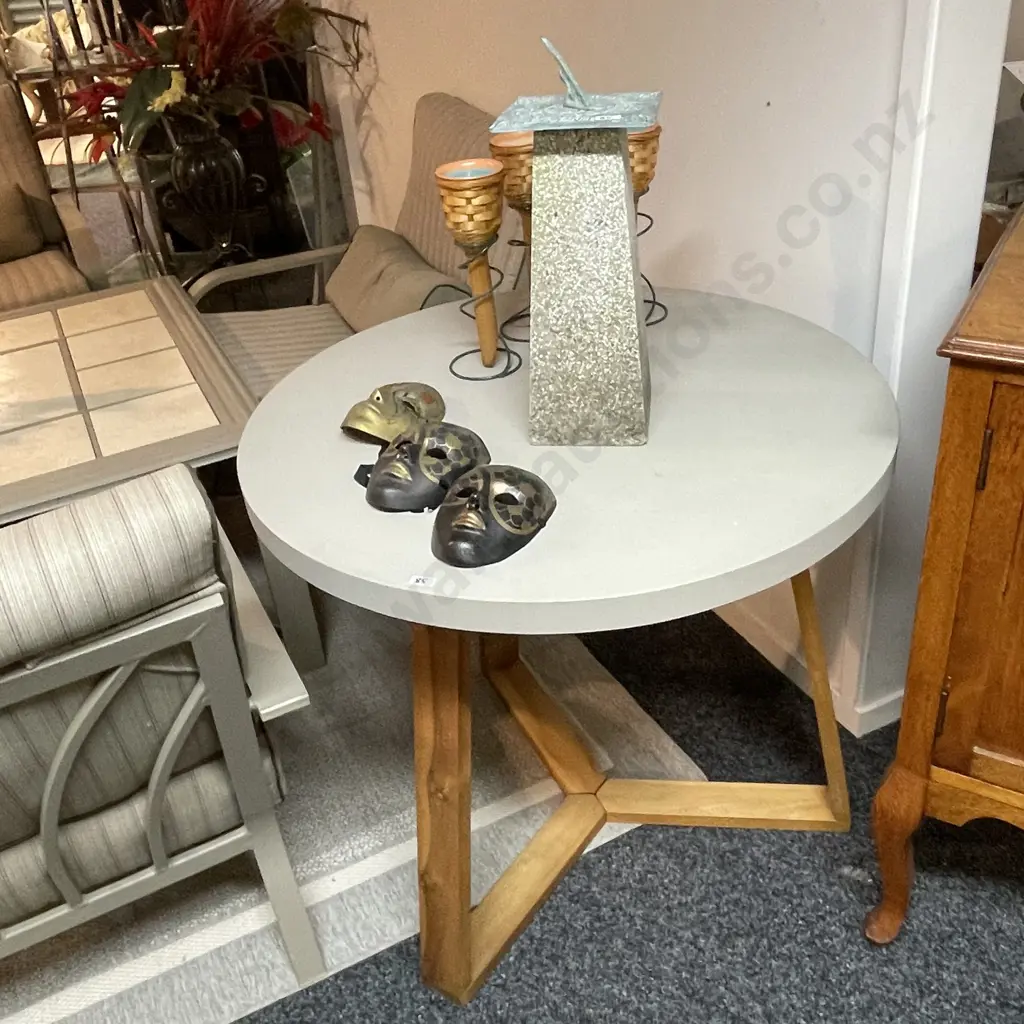 Freedom Furniture Tri-Wooden Base Circular Concrete Top Table Image 1++