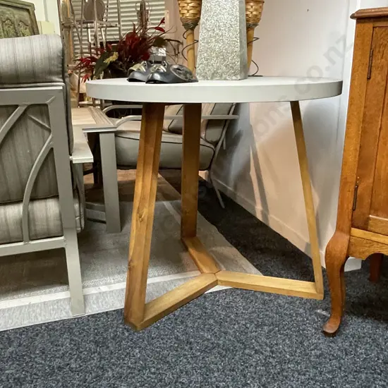 Freedom Furniture Tri-Wooden Base Circular Concrete Top Table