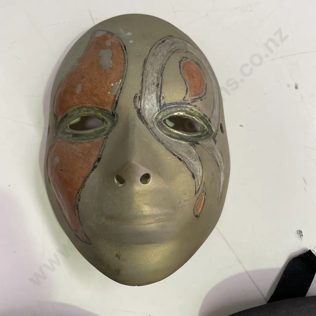 3 Decorative Handpainted Brass Face Masks  Image 1++