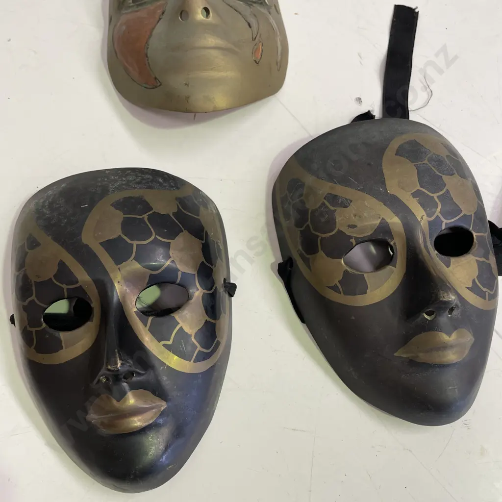 3 Decorative Handpainted Brass Face Masks  Image 1++