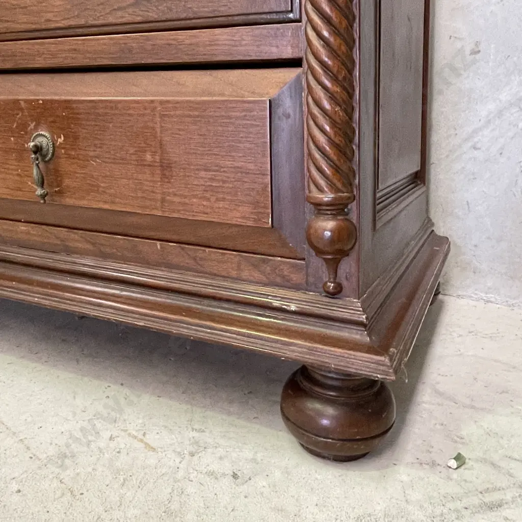 Stunning Vintage Solid Mahogany A Framed Display Cabinet. Carved detail, barley twist sides. 2 Door, 2 drawer Image 1++