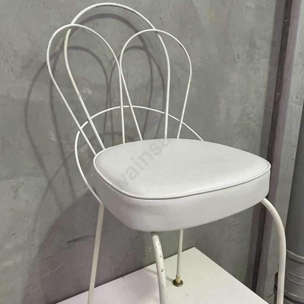 Vintage White Painted Metal Bedroom Chair with white vinyl seat Image 1++