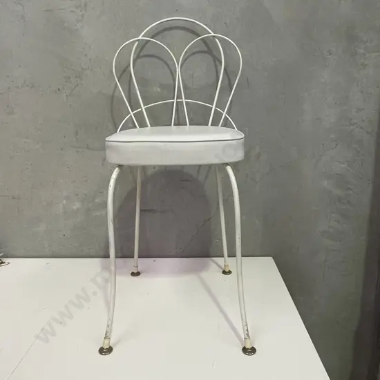 Vintage White Painted Metal Bedroom Chair with white vinyl seat