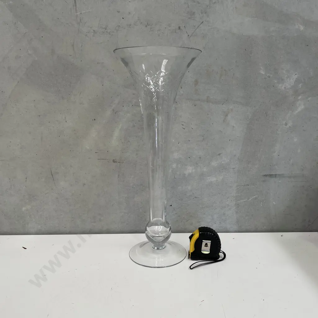 Magnificent Large Trumpet Shaped Crystal Vase with Diamond Cut Top, H54cm Image 1++