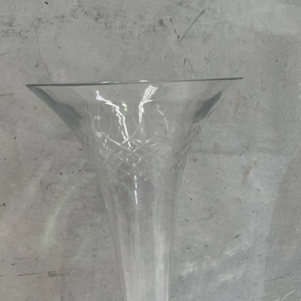 Magnificent Large Trumpet Shaped Crystal Vase with Diamond Cut Top, H54cm Image 1++