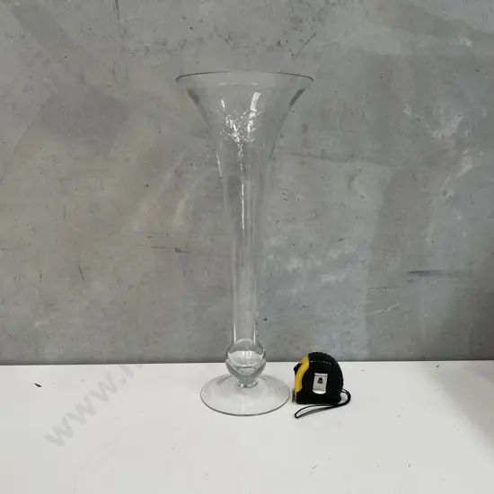 Magnificent Large Trumpet Shaped Crystal Vase with Diamond Cut Top, H54cm